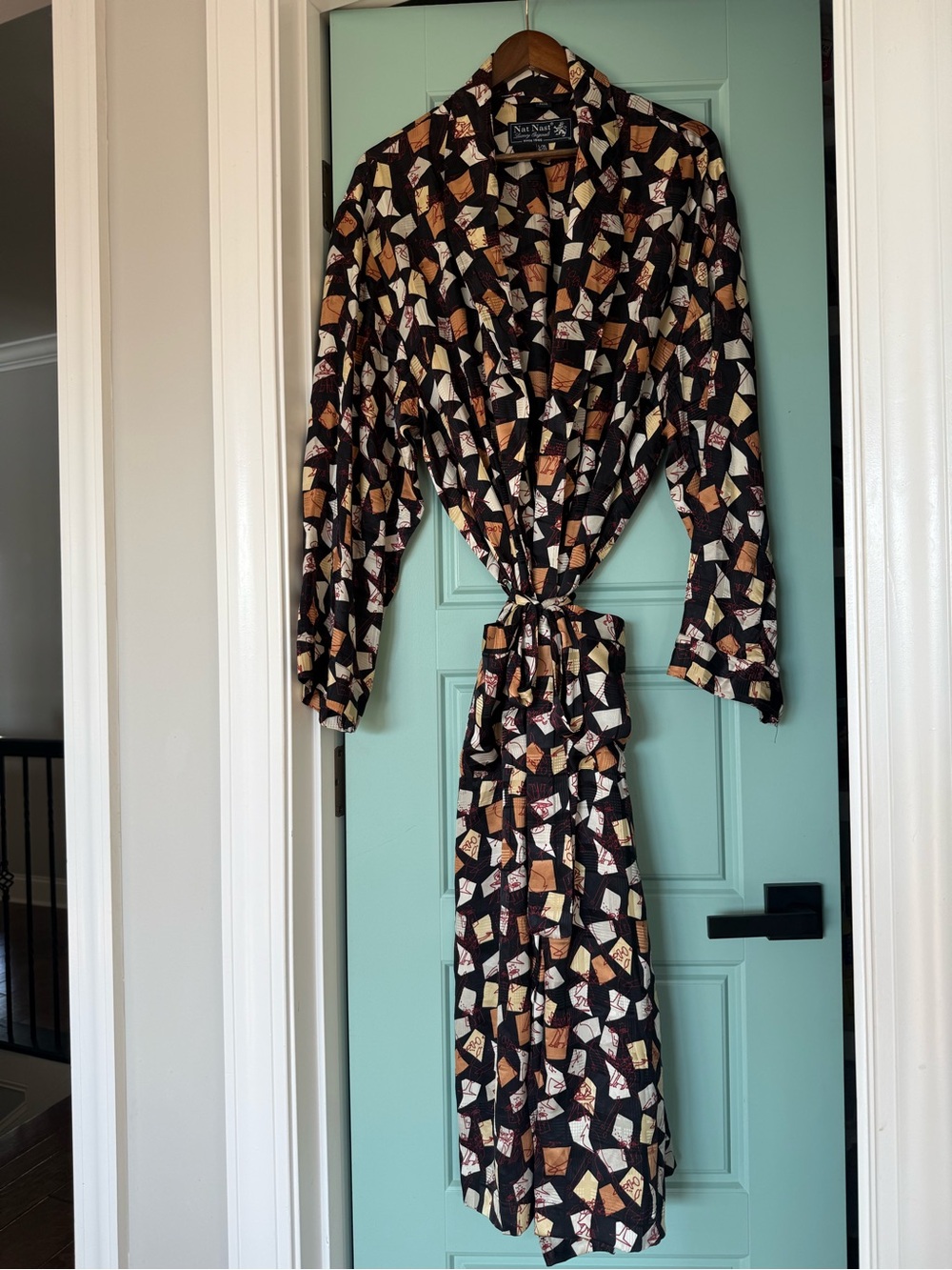 Vintage Nat Nast 100% Silk Robe L/XL Retro Atomic Cocktail Novelty Print